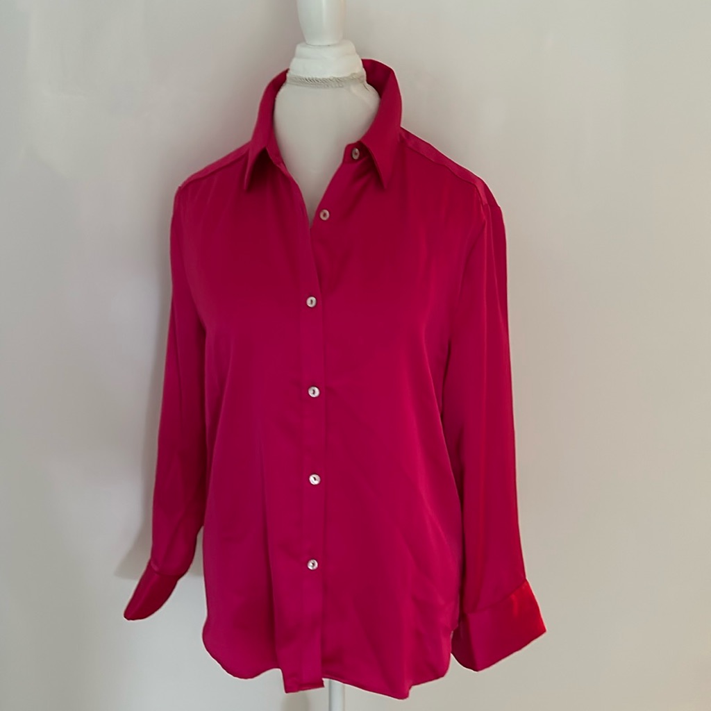 Rachel Zoe, Nwt, Fuscia Satin Blouse Sz Lg